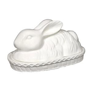 Arlington Butter Dish With Lid Easter Bunny White Ceramic Farmhouse Home NEW